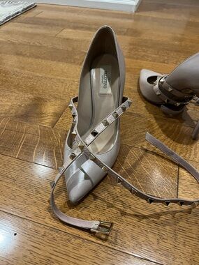 Valentino Beige Rockstud Multi-Strap Pointed Pumps